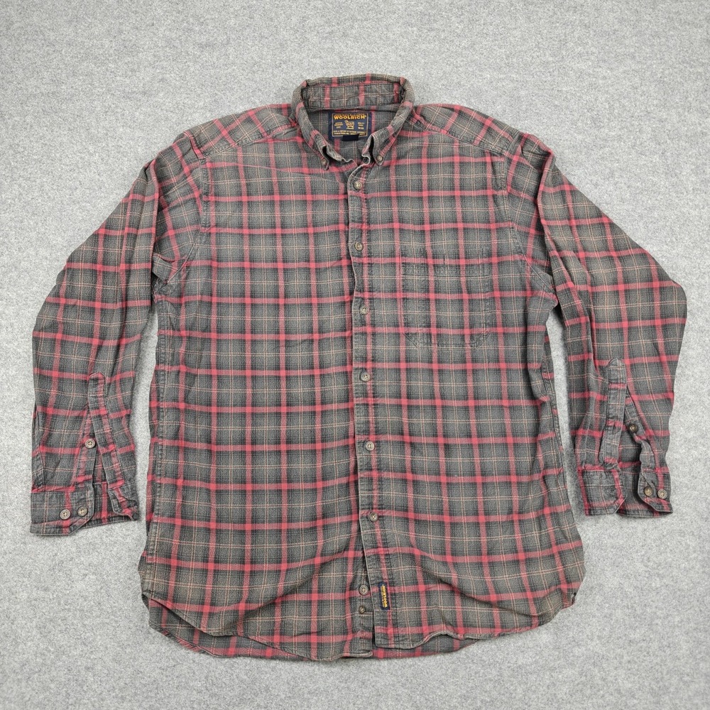 Vintage Woolrich Flannel Shirt Mens Large Gray Plaid Long Sleeve Button Up